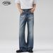 Retro Washed Blue Flared Jeans For Men & Women – Vintage Distressed Denim With Cat Whisker & Ripple Effects_mkmklike.com