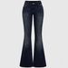 Women's Slim Fit Flared Jeans Dark Washed Pocket Embroidered Rhinestone European American Style Popular Cross Border Trade Denim_mkmklike.com