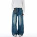 Men's Deconstructed Wide-Leg Jeans – High Street Vintage Distressed Denim With Patchwork Details, Relaxed Fit For Urban Streetwear_mkmklike.com