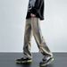 Men's Blue Jeans New Style Straight Leg Loose Fit With Ribbon Design High Street Wide Leg Pants_mkmklike.com