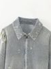 Women's Distressed Cropped Denim Jacket, Vintage Washed Zip Up Oversized Long Sleeve Jean Coat, Casual Streetwear Daily Outerwear With Frayed Details_mkmklike.com