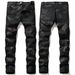 2021 Autumn Fashion Design Printed Black Stretch Jeans Men's High-end Brand Personality Casual Trendy Long Pants_mkmklike.com