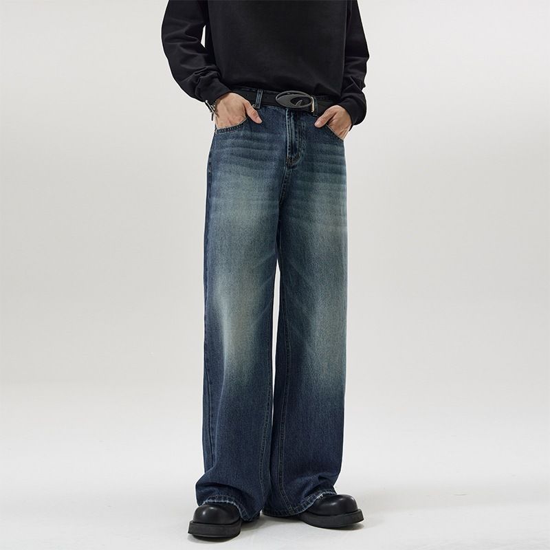 Men's High Street Style Distressed Straight Leg Flared Jeans Three Dimensional Patchwork Retro Washed Niche Design Spring Summer_mkmklike.com