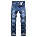 Men's Clothing Men's Distressed Black Stretch Jeans Plus Size Light Color Trendy Mid Waist Wide Leg Trousers Machine Washable Cotton_mkmklike.com