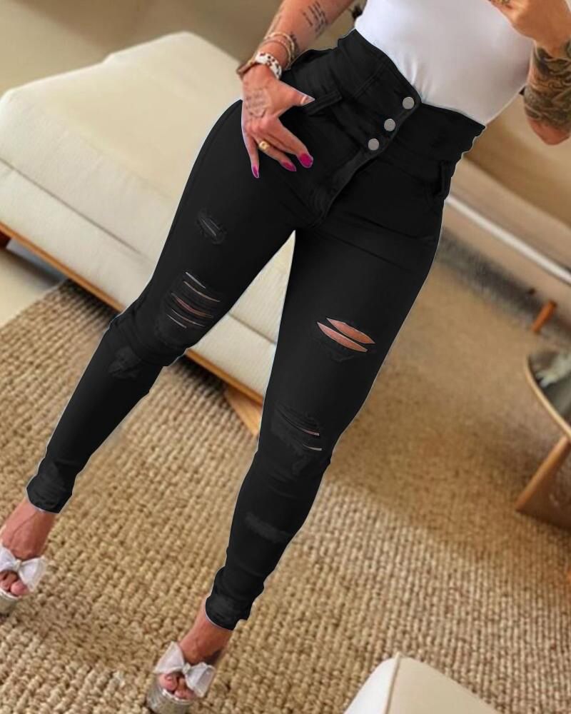 Women's High Waist Tight Tight Worn Small Feet Jeans Trousers_mkmklike.com