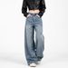 Scimitar Wide Leg Jeans for Women Loose Fit Slimming Versatile Floor Length Sickle Shaped Pants American Retro Style New Summer 2025_mkmklike.com