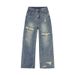 Women's Clothing Ripped Jeans For Women Autumn Retro Hot Girl Washed High Waist Slim Wide Leg Pants Mopping Long Pants_mkmklike.com