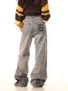 American Retro Washed Old Letter Printed Micro-pull Jeans Men's Straight Loose And Thin Cleanfit Trousers_mkmklike.com