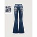 Fashionable Women's Flared Denim Pants Embroidered Back Pocket Design, Embellished With Rhinestones, Suitable For All_mkmklike.com