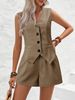 Women's Clothing new elegant commuter V neck button decoration vest shorts short two piece suit _mkmklike.com
