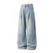 Men's Distressed Washed Denim Jeans With Side Pleats, Loose Fit Straight Leg Casual Pants For Spring Streetwear_mkmklike.com
