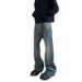 Cleanfit Vintage Washed Jeans - High Street Distressed Denim Pants For Men & Women, Straight To Slight Flare, Retro Blue_mkmklike.com
