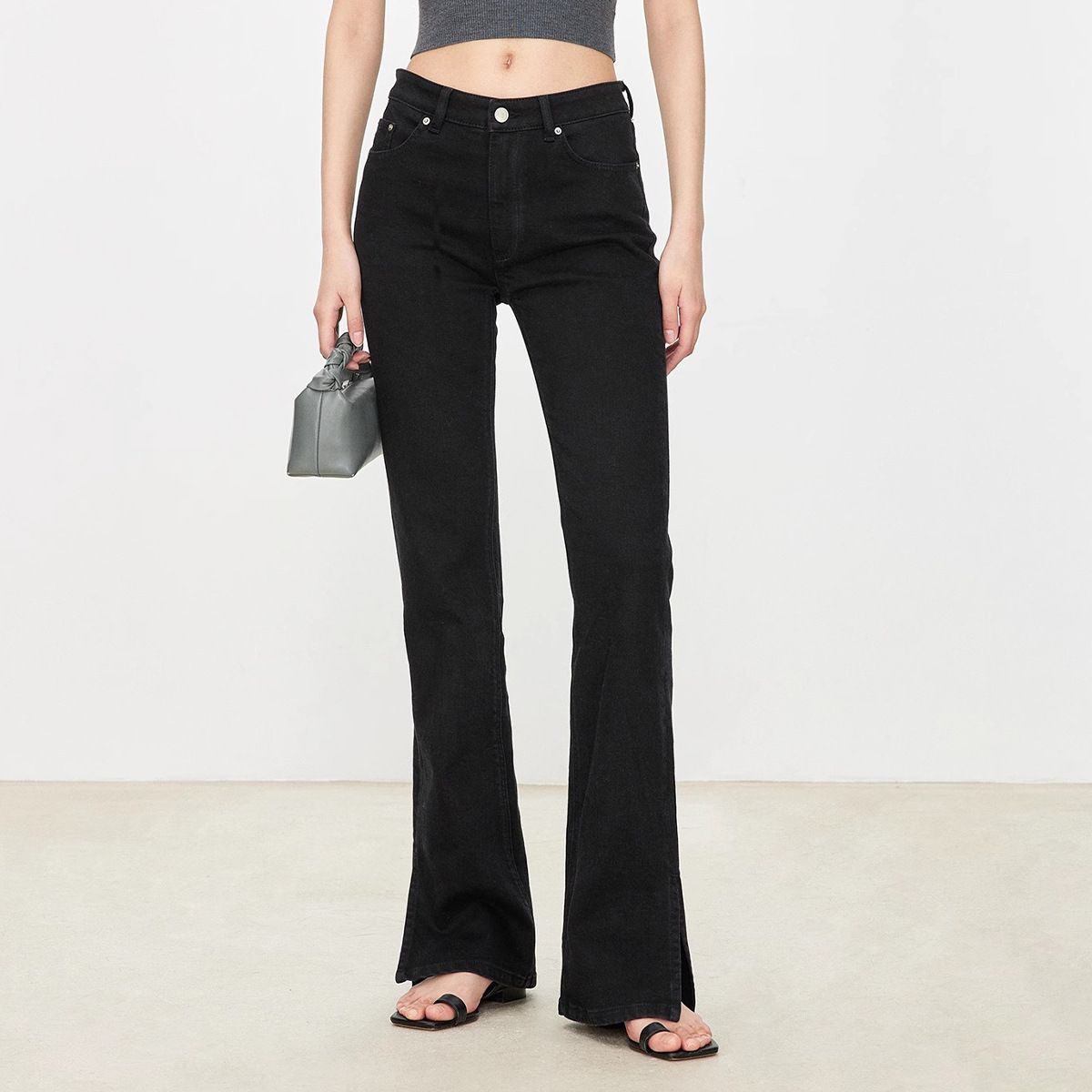 Women's Clothing Slightly Elastic Denim Slightly Flared Pants Classic Slender Legs Side Slits Slim Tall Jeans For Women_mkmklike.com