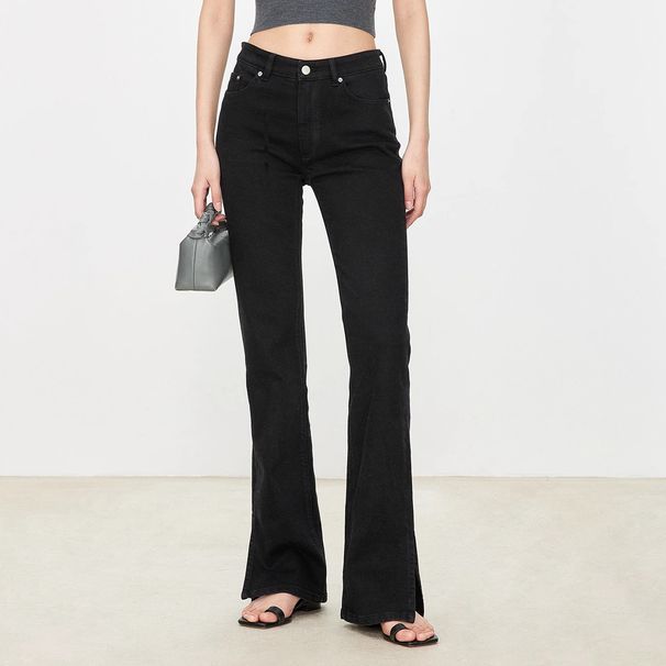 Women's Clothing Slightly Elastic Denim Slightly Flared Pants Classic Slender Legs Side Slits Slim Tall Jeans For Women_mkmklike.com