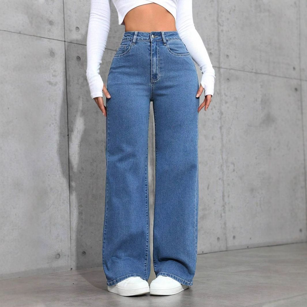 Women's High-Waisted Straight Leg Jeans Rhinestone Ins Style Washed Light/Dark Blue Casual Fashion Spring/Summer Full-Length Denim_mkmklike.com