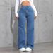 Women's High-Waisted Straight Leg Jeans Rhinestone Ins Style Washed Light/Dark Blue Casual Fashion Spring/Summer Full-Length Denim_mkmklike.com