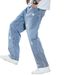Men's Five-Pointed Star Denim Straight Leg Pants American Fashion Wide Leg Street Style Spring New_mkmklike.com