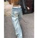 Women's Light Blue High-Waisted Wide-Leg Jeans – Vintage Washed Stretch Denim Pants With Embroidery Detail (S-3xl)_mkmklike.com