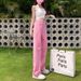 Pink Wide Leg Jeans High Waisted Straight Loose Fit Slimming Floor Length Pants Summer Style Thin plus Size Women's Denim_mkmklike.com