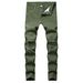Men's Slim Fit Straight Leg Jeans Distressed Ripped Motorcycle Pants Mid Waist Cotton Long Trousers 5 Colors Available_mkmklike.com