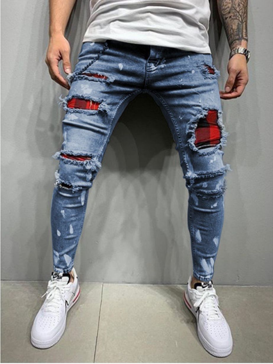 Men's Graffiti Ripped Jeans - Distressed Denim Pants With Artistic Paint Splatter | Trendy Streetwear_mkmklike.com