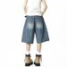 Men's Retro Washed Denim Shorts Loose Fit Straight Leg Casual Five-Pocket Mid-Thigh Shorts For Summer_mkmklike.com