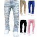 Men's Slim Straight Jeans With Stretch & Patchwork - Street Fashion Washed Denim Pants For Teens & Young Adults (Multiple Colors & Sizes)_mkmklike.com