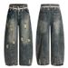 2025 New American Style Ripped Washed Pearl Waist Chain Jeans For Women Loose Wide-Leg Floor-Length Pants_mkmklike.com