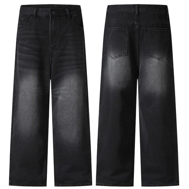 Vintage Straight Jeans – Cleanfit Washed Denim With Distressed Finish, Classic Relaxed Fit For Men (Black/Indigo/Aged Blue)_mkmklike.com