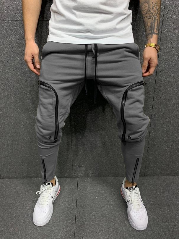 Men's Clothing Men's Hot School Bag Pocket Fitness Drawstring Small Feet Zipper Patch Pocket Slim Fit Sweatpants_mkmklike.com