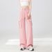 Pink Workwear Jeans For Women, Summer 2026 New Style, American-style Loose Fit, Slimming Straight High-waisted Drapey_mkmklike.com