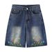 Vintage Embroidered Denim Shorts – Unisex Summer Casual Shorts With Floral Stitching (Relaxed Fit, 5-Inch Inseam, Distressed Wash, Light & Dark Blue)_mkmklike.com