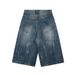 Unisex Vintage Washed Denim Shorts With Lightning Bolt Design American High Street Style Loose Fit Straight Leg Summer Shorts_mkmklike.com
