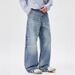 Men's & Women's Streetwear Light Blue Jeans - Relaxed Fit Straight Leg Washed Denim Pants With Multi-Pocket Design_mkmklike.com