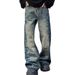 Men's Retro Tie Dye Jeans Loose Flared Mid-Waist Vibe Trendy Pants American High Street Style Handsome Casual Polyester_mkmklike.com