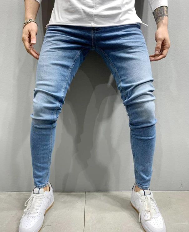 Men's Slim Fit Stretch Jeans – Tapered Ankle-Length Denim Pants (S-4xl, Dark Blue/Light Blue/Black/Gray, Mid-Rise, Zip Fly)_mkmklike.com