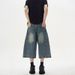 Vintage Washed Denim Shorts For Men & Women - Distressed Straight Leg Mid-Length Jeans With Deconstructed Hem_mkmklike.com