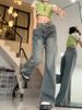 Plus-size Vintage Denim Jeans Women, Summer American Style, New Design With Patchwork, Petite-friendly, Slightly Flared_mkmklike.com