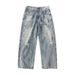 Summer Ripped Distressed Wide Leg Jeans For Men Trendy Cool Straight Leg Versatile Curved Blade Pants_mkmklike.com