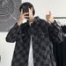 Men's Clothing Checkerboard Denim Jacket Trendy Loose Handsome Street Casual Workwear Tops_mkmklike.com
