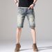 Men's Clothing Summer Retro Hole Denim Shorts Men's Loose Five Point Pants Men's Trendy Brand Five Point Pants Mid Length Pants_mkmklike.com