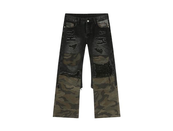 EF JEANS | 2025 New American Street Hole Niche Camouflage Hole Splicing Fashion Contrasting Jeans_mkmklike.com