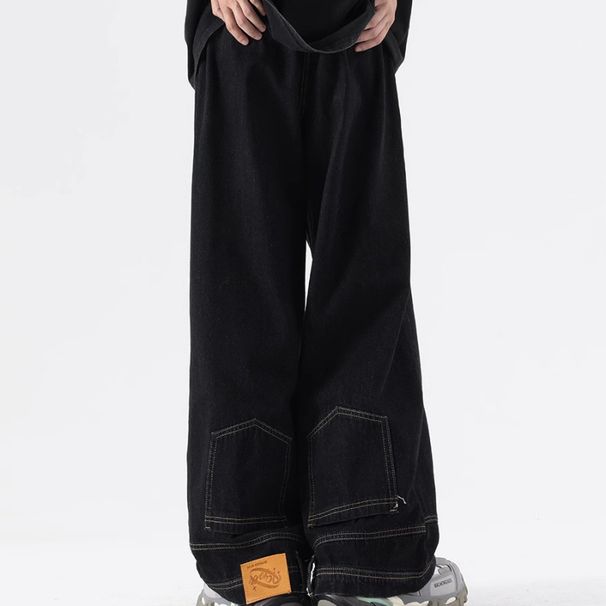 Hong Kong Style Design Wide-leg Jeans Men's Slightly Pulled Loose Large Size Light-colored Pants_mkmklike.com