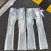 Unisex Cleanfit Stacked Flared Jeans, Light Mud Fade, Side Panel, Splatter & Ripped Knees, Breathable For Summer_mkmklike.com