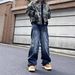 Men's Retro High Street Style Pleated And Studded Jeans Loose Fit Slimming Straight Leg Wide Leg Pants American Fashion_mkmklike.com