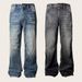 Men's Distressed Washed Straight Leg Bootcut Jeans - Vintage Denim Pants For Casual Wear (Black, Blue)_mkmklike.com