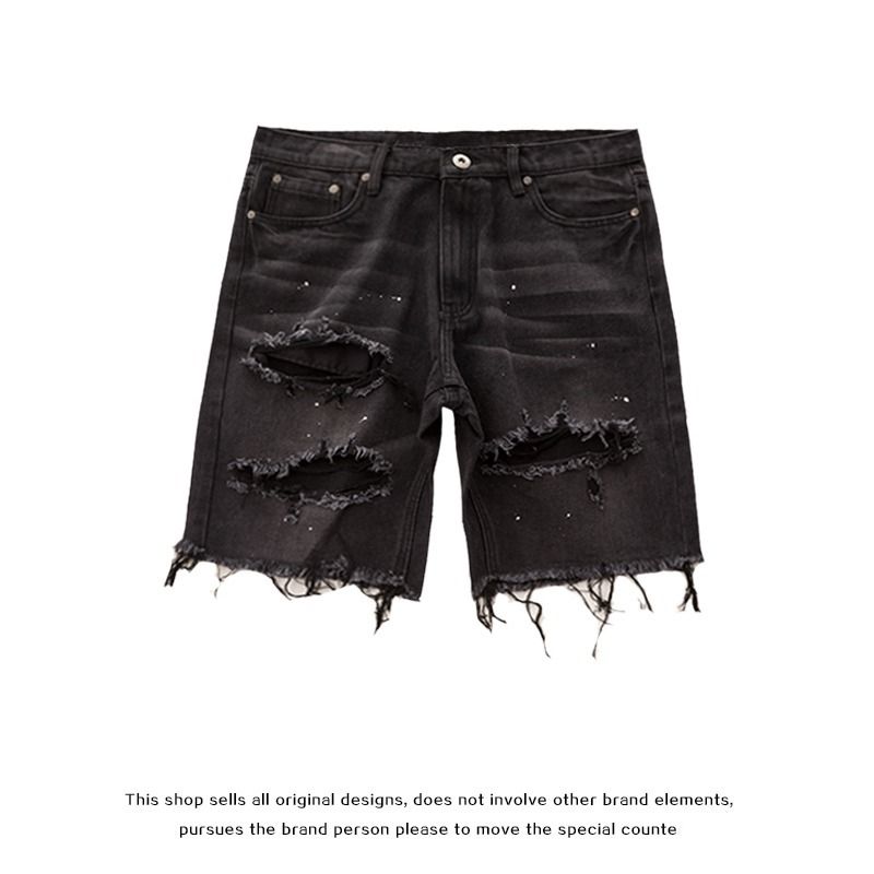 Men's Distressed Denim Shorts - Vintage Ripped High Street Style, Plus Size (Black/Blue, S-XXXL)_mkmklike.com