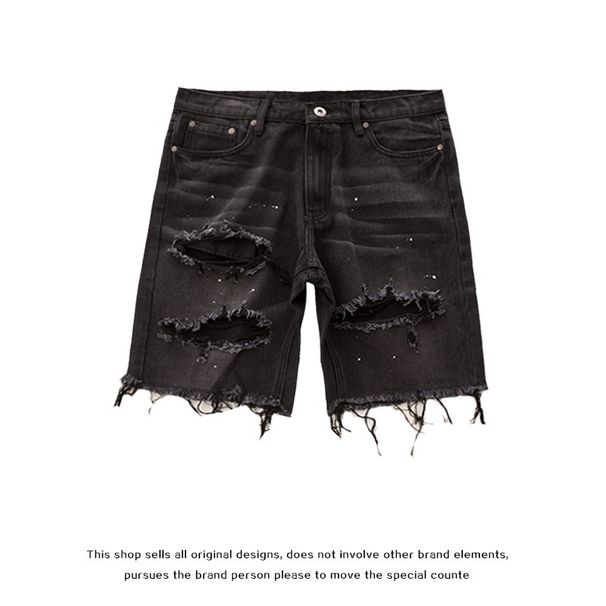 Men's Distressed Denim Shorts - Vintage Ripped High Street Style, Plus Size (Black/Blue, S-XXXL)_mkmklike.com