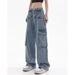 American Hip-Hop Style Women's Cargo Jeans, New Fall/Winter 2022, High-Waisted, Straight-Leg, Loose, Slimming, Wide-Leg_mkmklike.com