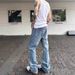 Men's Clothing Washed Snowflake Pattern Ice Blue Straight Jeans Cleanfit Vibe Style Men_mkmklike.com